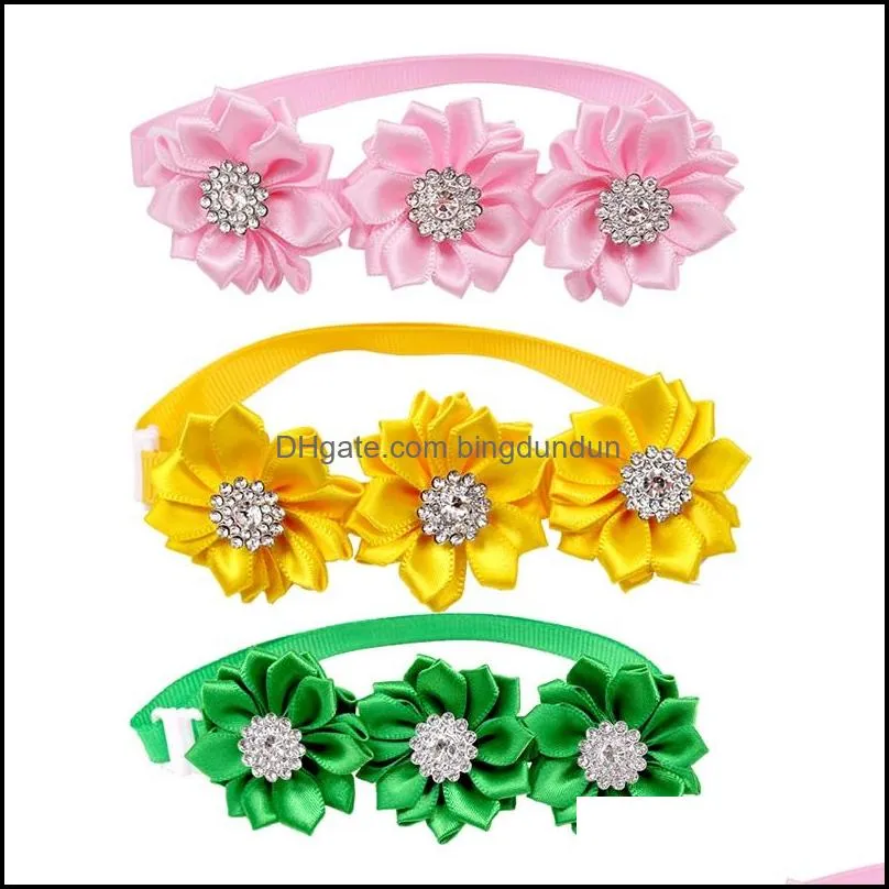 50/100pcs pet dog apparel bow ties flowers collar with shiny rhinestones bright color small middle neckties pets supplies dogs accessories 20211221