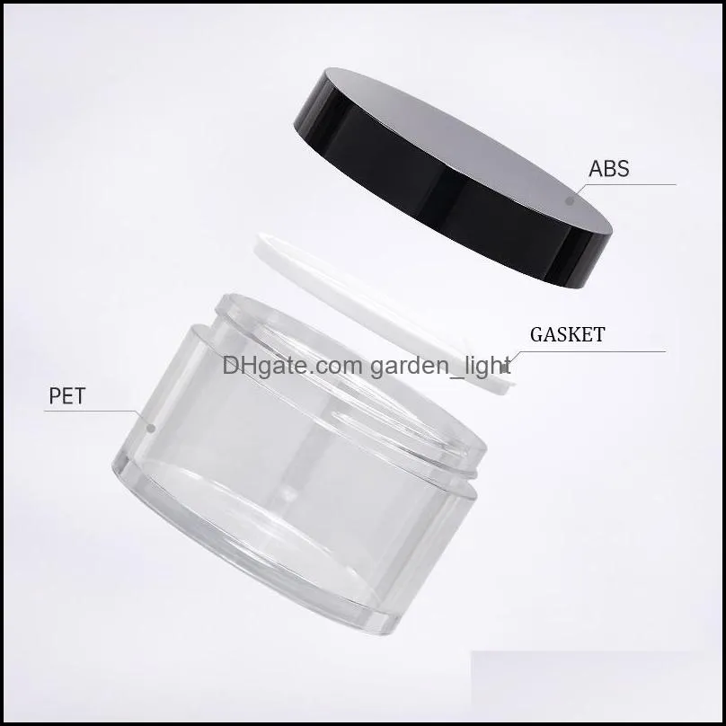 clear pet plastic cream bottle cosmetic jar 50g 80g 100g thick wall lip balm jars with black lid pp gasket