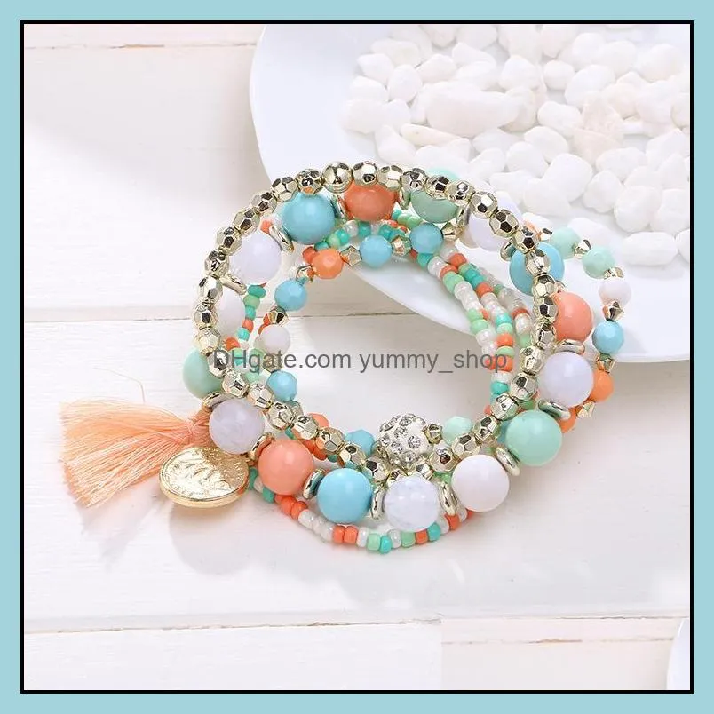 charms bracelets bohemian multilayer tassels bracelet bangles elastic stretch bead bracelets