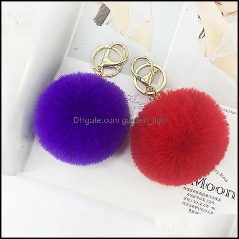 8cm fluffy faux rabbit fur ball keychains car handbag girls school bag key ring cute pompom key chain jewelry accessories