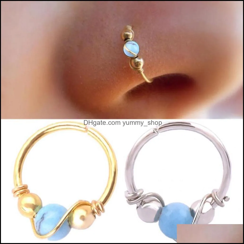 nose rings studs fashion women beads earring lip nose ring nostril hoop body piercing jewelry