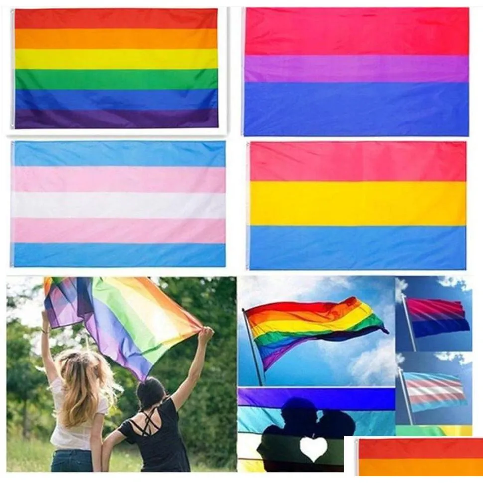 dhs rainbow flag banner 3x5ft 90x150cm gay pride flags polyester banners colorful lgbt lesbian parade decoration