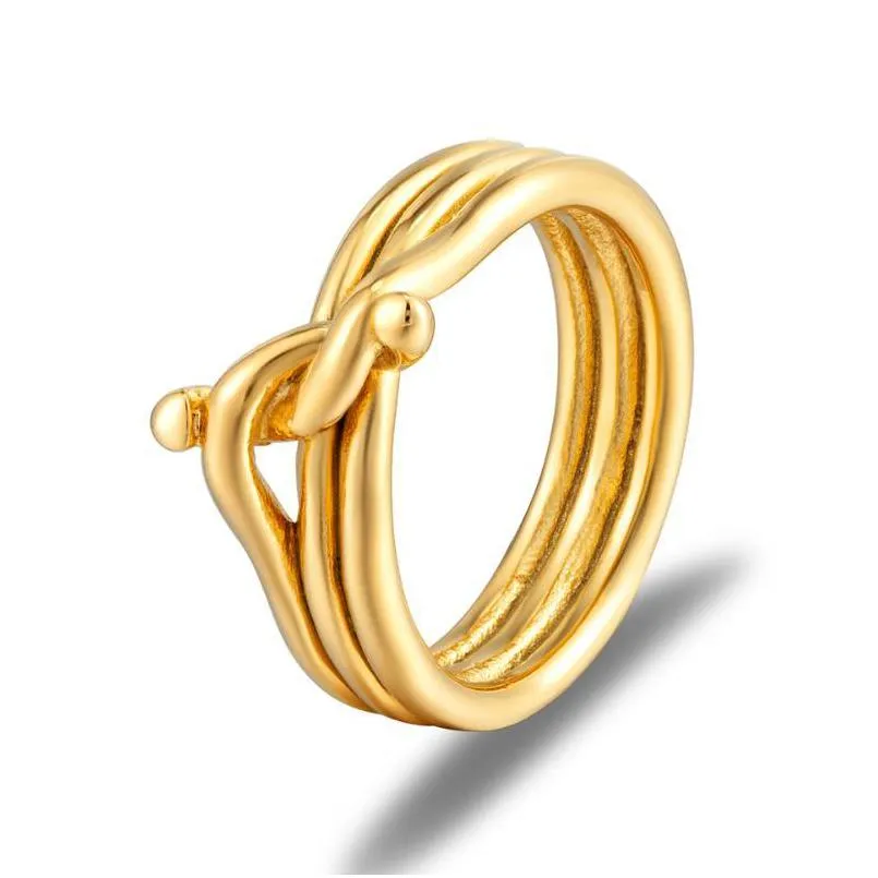 cluster rings high quality three circles knot shape for women stainless steel gold color ring fashion jewelry wholesale friend gifts
