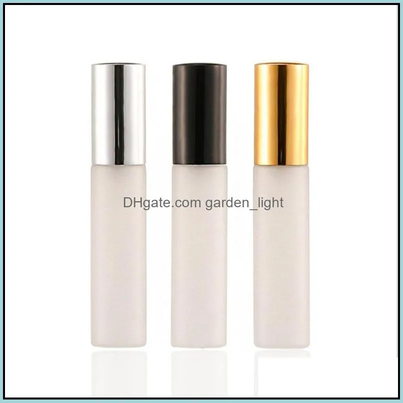 10ml frosted glass essential oil perfume bottle pump sprayer bottle with gold/silver/black caps perfume sub bottle for travel