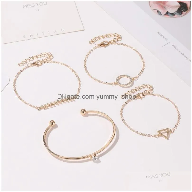 fashion jewelry vintage bracelet set triangle circle fishbone geometric opening bangle bracelets 4pcs/set