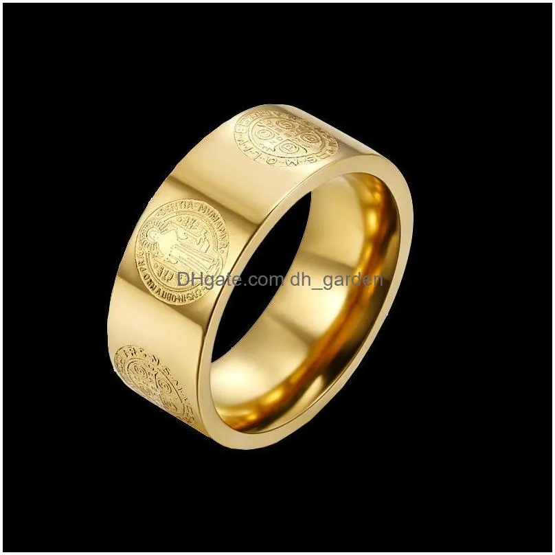 cluster rings gold color catholic jewelry stainless steel st saint benedict ring for men women drop