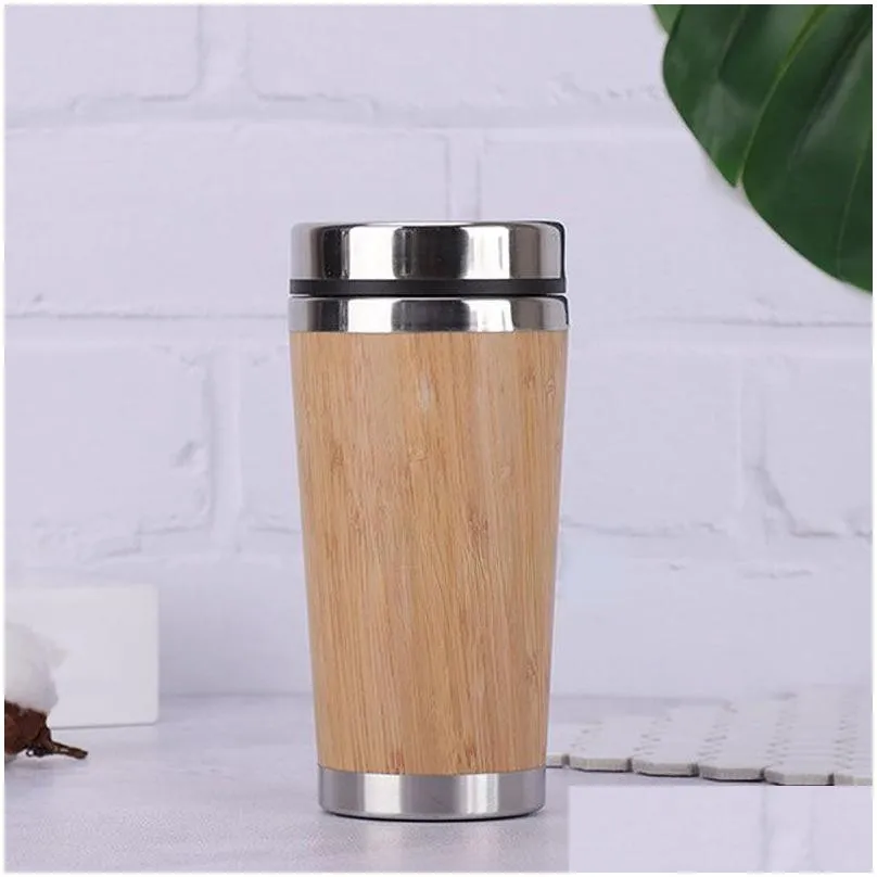 450ml bamboo vacuum cup 304 stainless steel inner water bottles car insulation coffee cups outdoor travel portable water mug