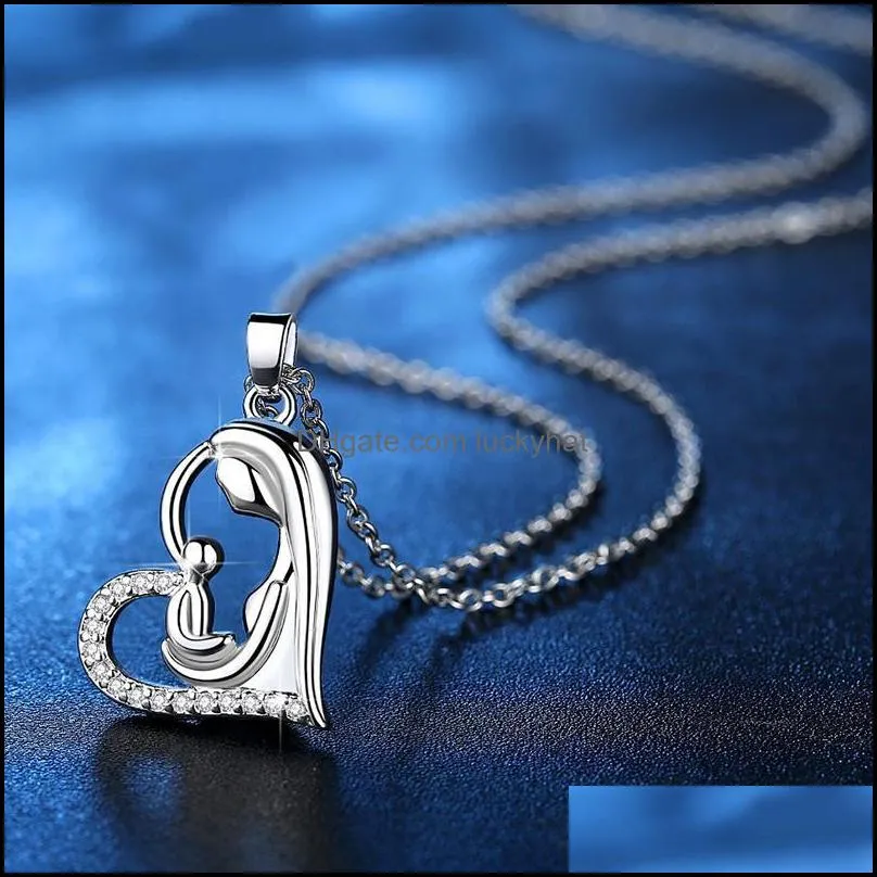 pendant necklaces mothers day stainless steel mom baby child kid zircon heart necklace for women fashion jewelry giftspendant