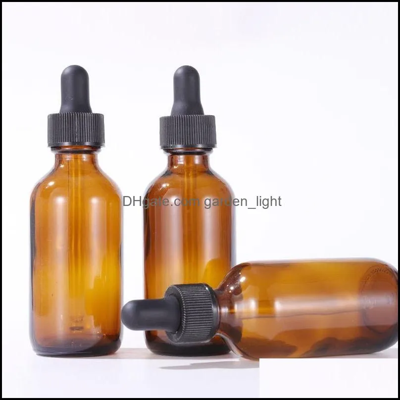 60ml 2oz amber glass essential oil perfume bottles liquid reagent pipette eye dropper bottle with stripe plastic cap matte black rubber
