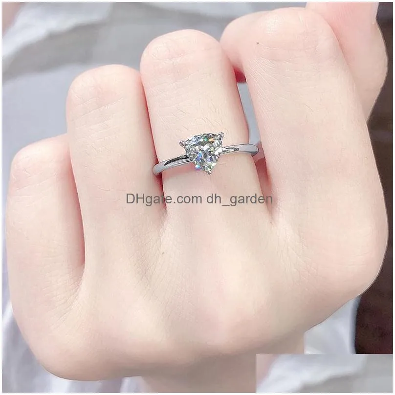 cluster rings gems ballet brilliant moissanite 925 sterling silver 1.0ct 6.5mm trillion solitaire engagement ring for women
