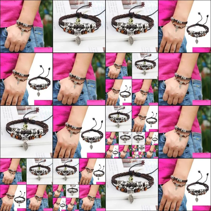 infinity bracelets brown genuine leather steel retro anchor charm jewelry leather bracelet