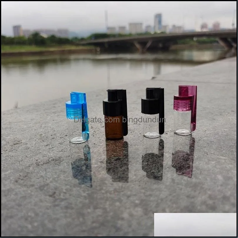51mm/36mm glass bottle snuff snorter dispenser portable bullet snorter plastic vial pill case container box with spoon multiple color 422