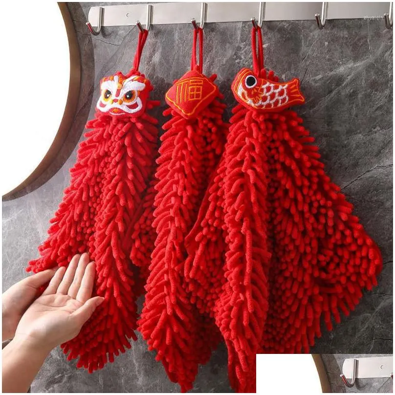 towel red chenille soft hand chinese style quickdry absorbent cartoon wipe handkerchief for home bathroom embroidery towels