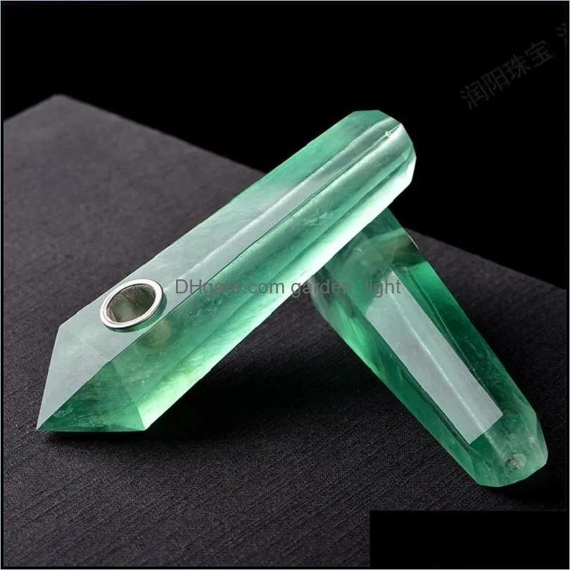 natural crystal smoking pipe green fluorite pipes hexagonal prism healing quartz tobacco accessories with white gift box