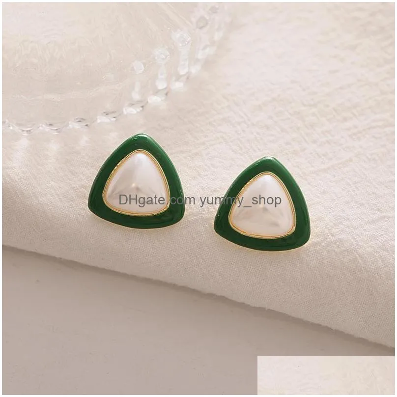 fashion jewelry s925 silver post geometric green triangle earrings for women niche design stud earrings