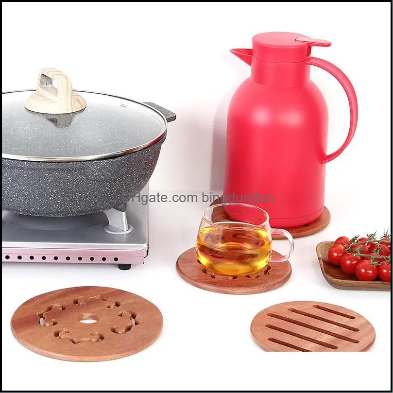 wooden pan mat heat resistant pan pot plate coaster thickened solid wood hollow antiscalding dish pan mat