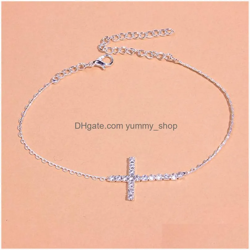 fashion jewelry simple rhinstone cross anklet chain anklets