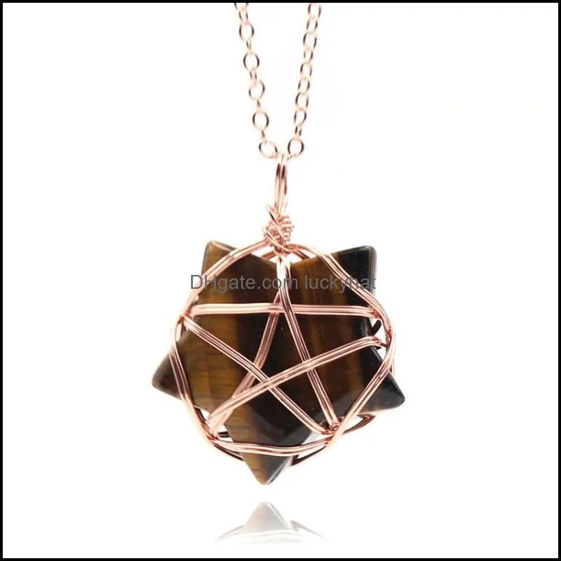 pendant necklaces natural healing crystal stars charm jewellery rose gold star of david necklace for women and menpendant