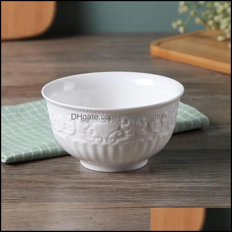 bowls ceramic household rice bowl big soup european embossed creative white tableware breakfast dim sum small