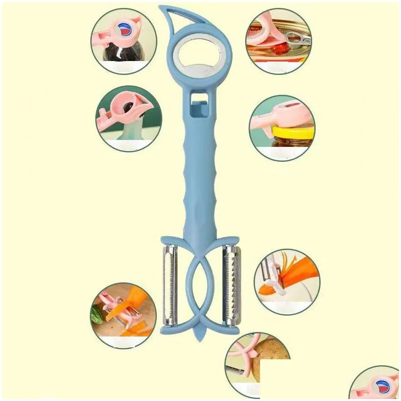 multi purpose 7 in 1 beer bottle tools can opener vegetable potato peeler cutter cap screwing device bar beer bottles corkscrew kitchen accessorie