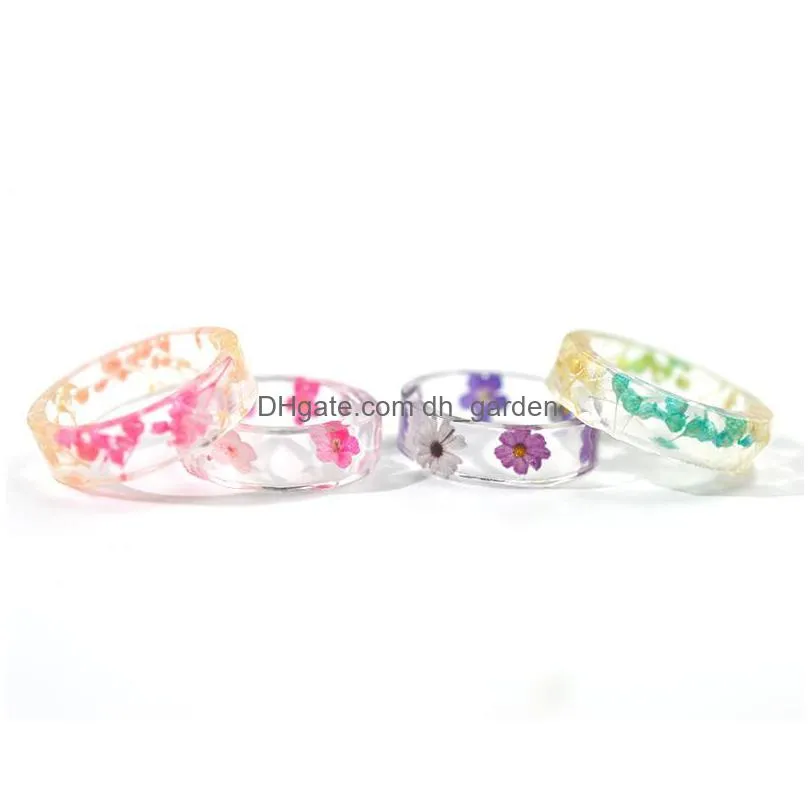 cluster rings real dried flowers colorful resin novelty clear classic bijoux femme handmade aneis feminino for women romantic gifts