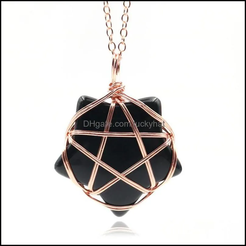 pendant necklaces natural healing crystal stars charm jewellery rose gold star of david necklace for women and menpendant