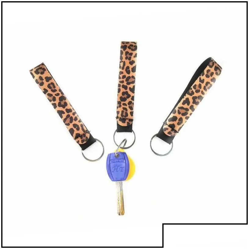 party favor sbr leopard keychains floral printed key chain neoprene ring wristlet keychain 26 colors