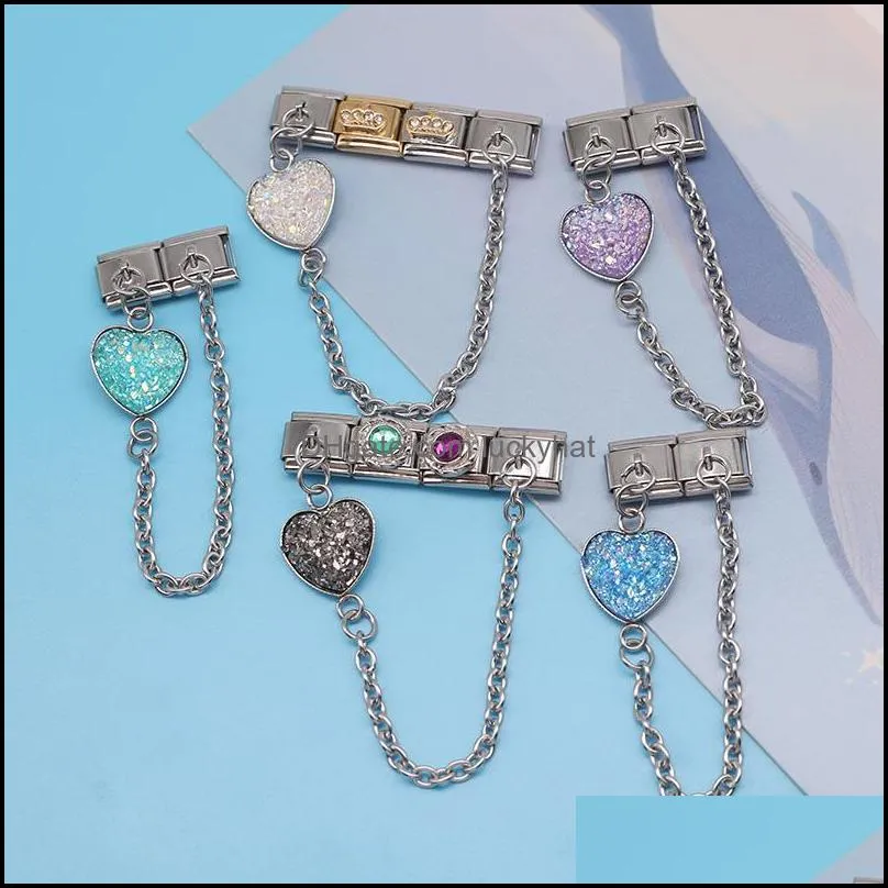 charms hapiship original design sweet romantic heart chain link italian charm fit 9mm bracelet stainless steel making jewelry dj285