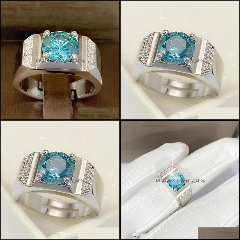 fashion luxury domineering imitation moissanite diamond hearts and arrows blue green zircon ring suitable for wedding engagement