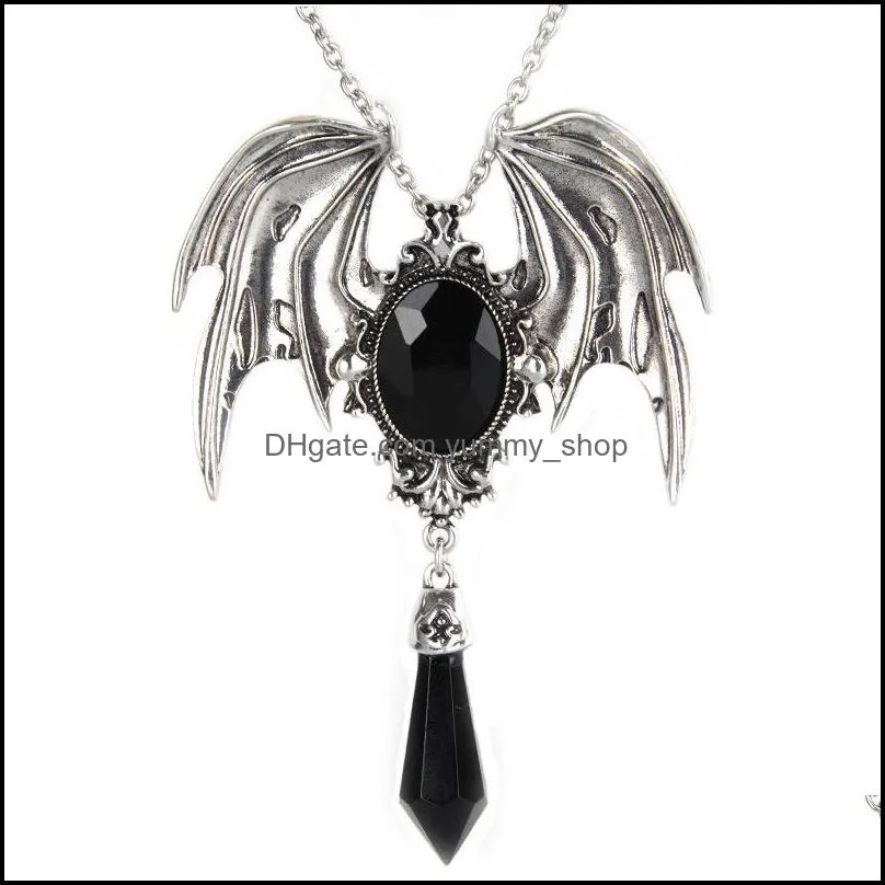 vintage victorian bat wing gothic crystal pendant necklace sweater chain jewelry halloween gift for teen women men necklaces