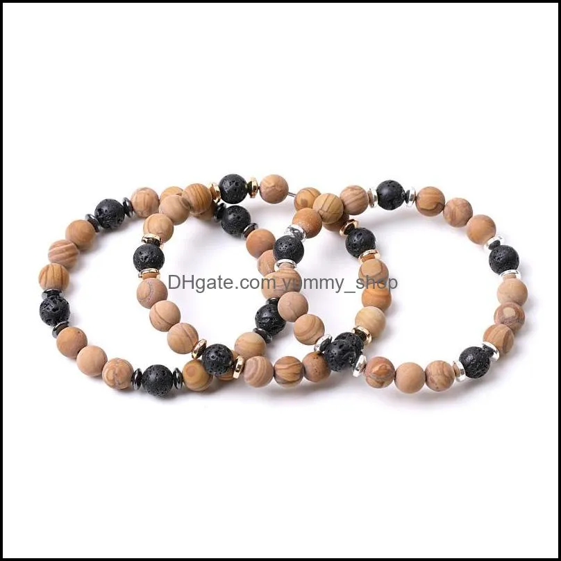 8mm matte wood line stone beads hematite lava stone strand bracelets for women men yoga buddha energy jewelr yummyshop