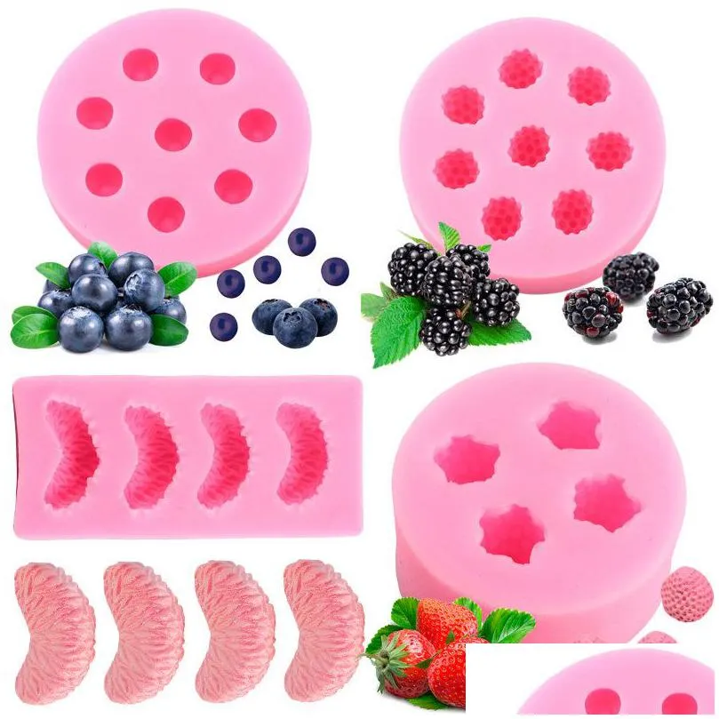 tools fruit strawberry blueberry mulberry silicone mold pineapple orange fondant chocolate jelly candy resin mold cake decorating tool