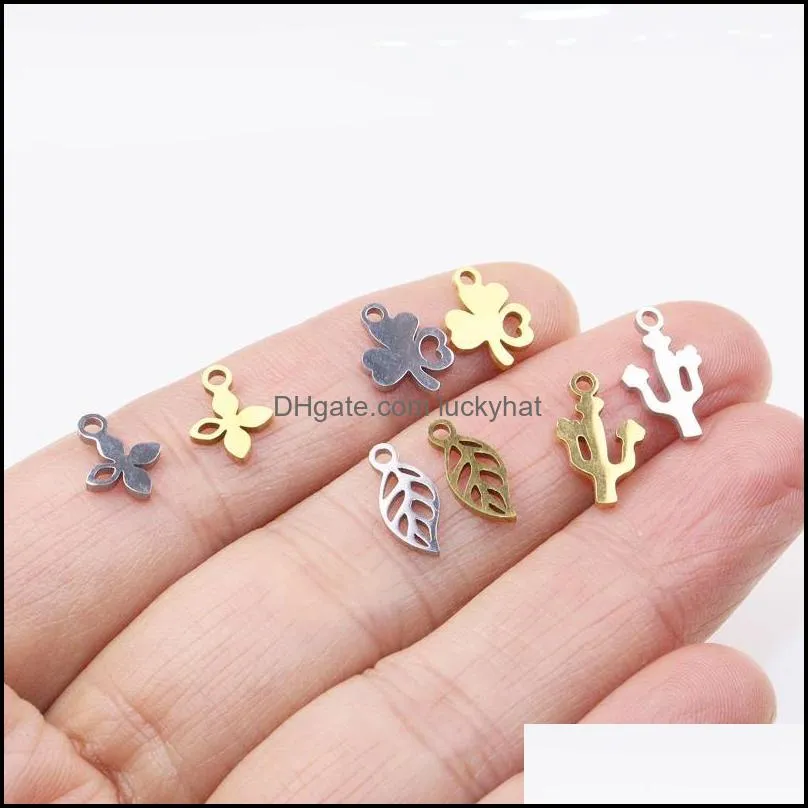 charms 10pcs wholesell stainlesssteel high quality mirro polish leaf women charm pendant diy necklace bracelets unfading colorless