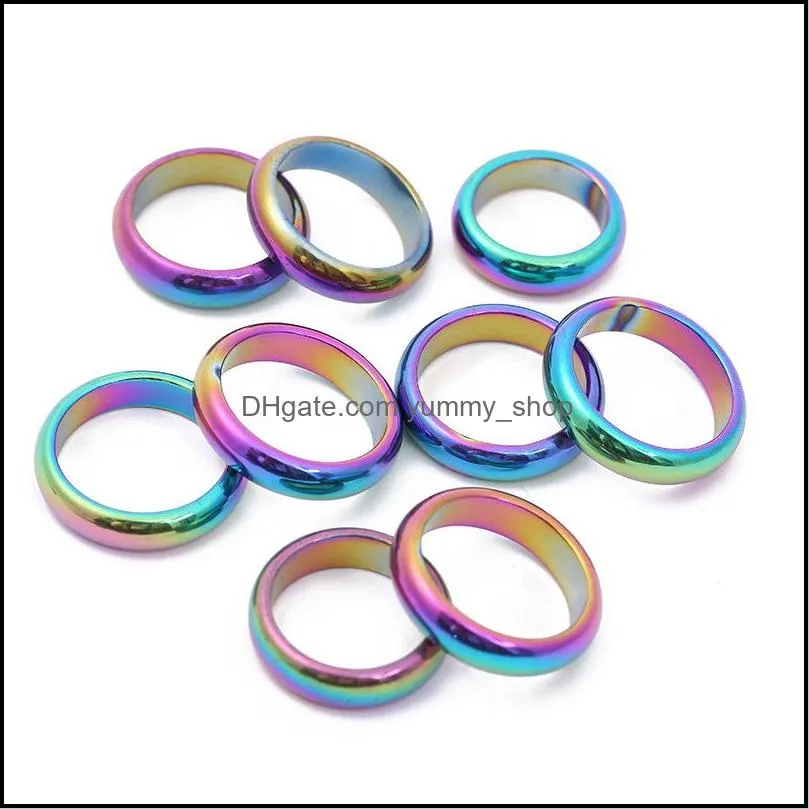 6mm band retro fashion hematite colorful ring jewelry width cambered surface rainbow color christmas present bijoux femme yummyshop