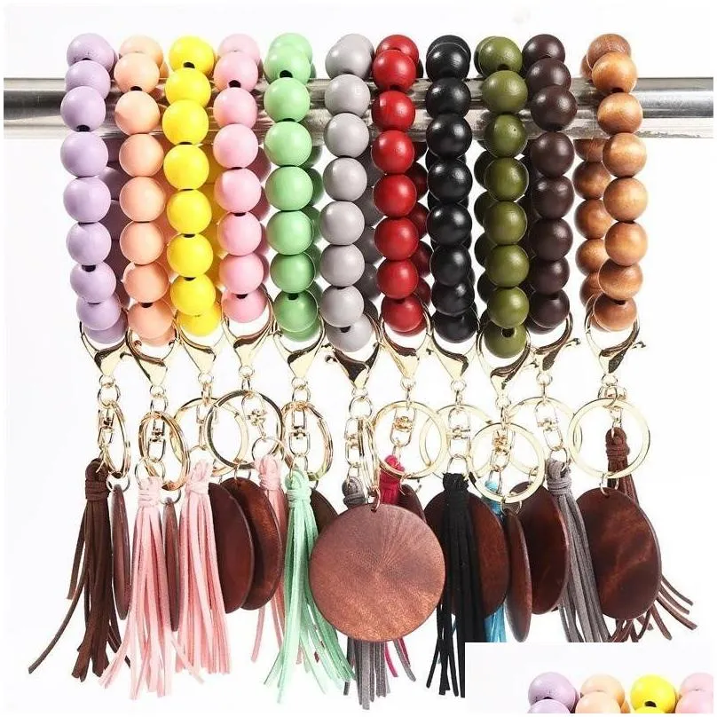 18 styles personalized wood beaded bracelet favor diy engraving tassel keychain colorful wristband bangle jewelry charms crafts