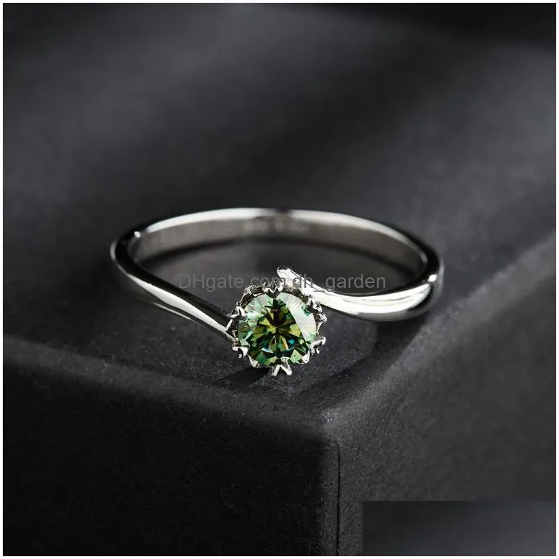 cluster rings boeycjr 925 silver snowflake 0.5ct/1ct/2ct green moissanite vvs1 engagement wedding ring for women