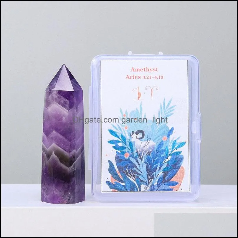 natural healing crystal quartz arts twelve constellations singlepointed six prism set chakra reiki original stone polished handicraft