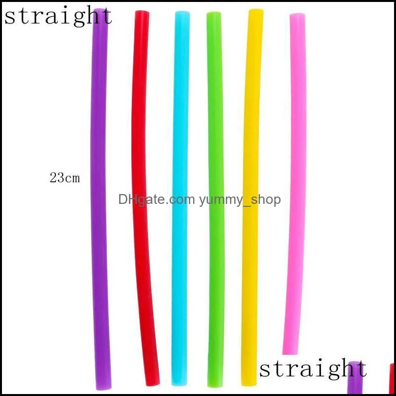 6pcs2brush set 23cm candy colors silicone straw reusable folded bent straight straw home bar accessory silicone tube