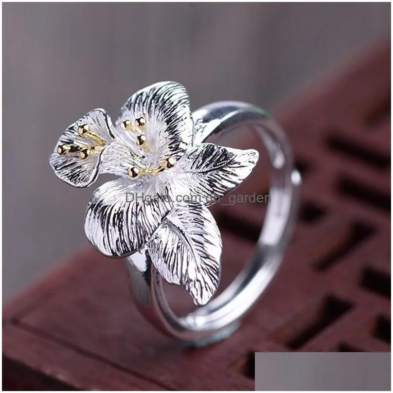 cluster rings bocai real s925 pure silver goldplated literary female finger ring fashionable and  flower opening woman