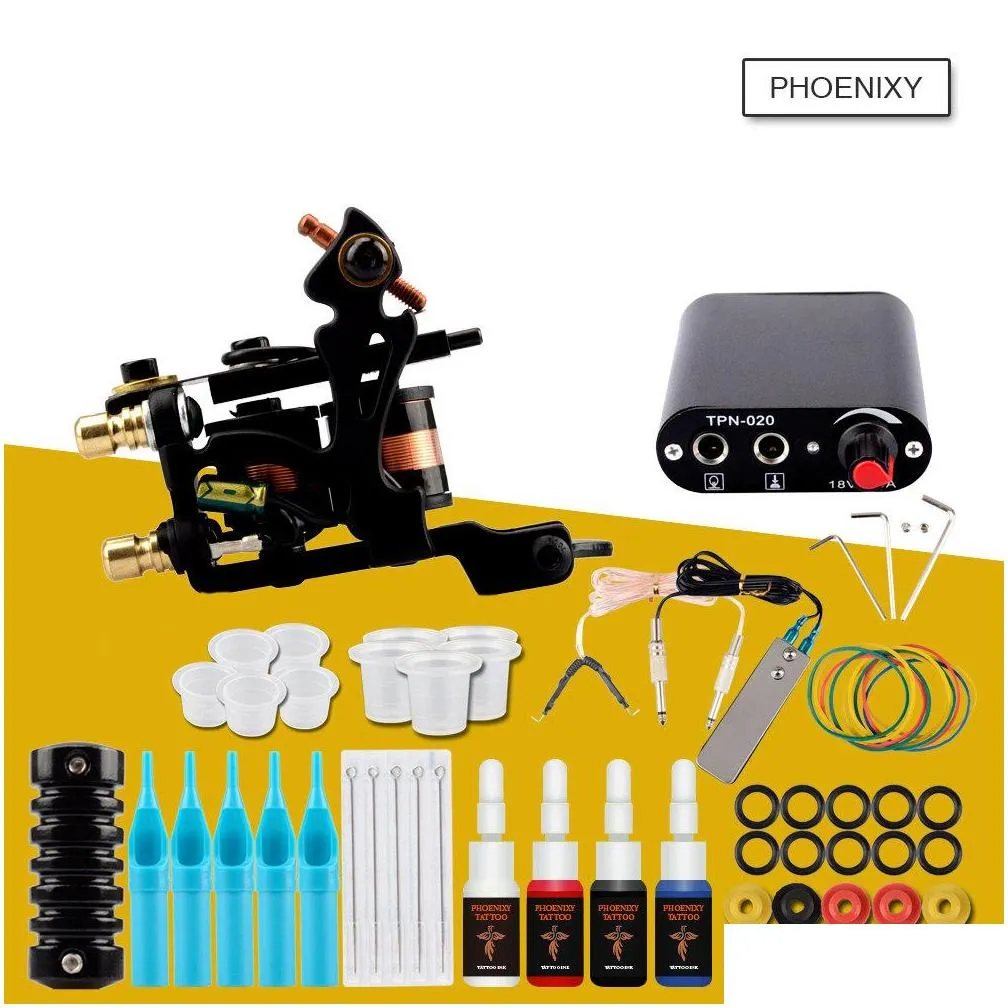 complete tattoo machine kit set 1 coils guns more colors black pigment sets power tattoo beginner grips kits permanent makeup