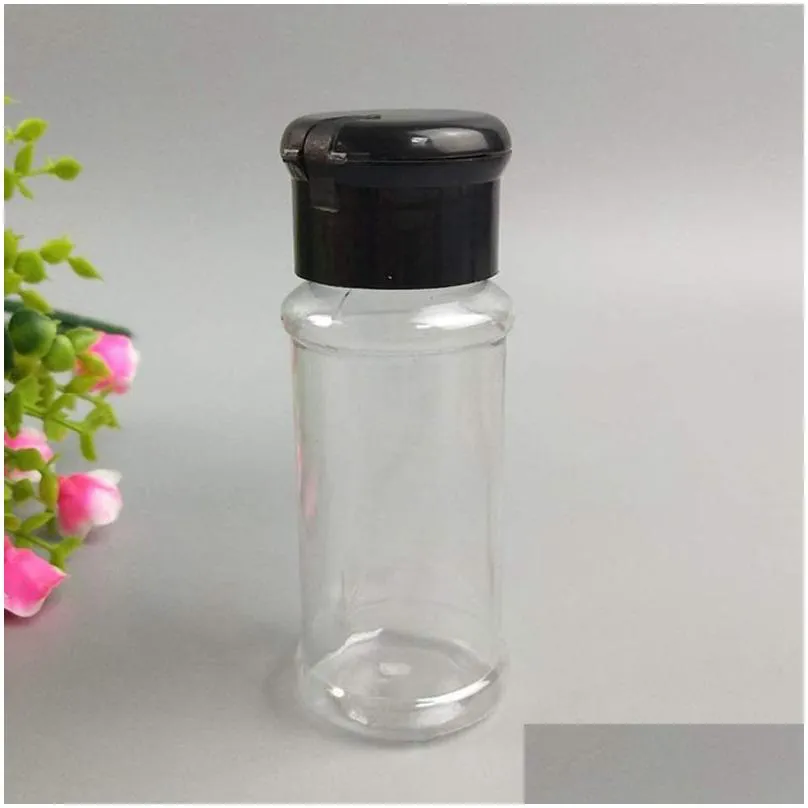 50pcs empty plastic spice bottles for storing barbecue seasoning salt pepper etc. 100ml / 3.3oz black storage jars