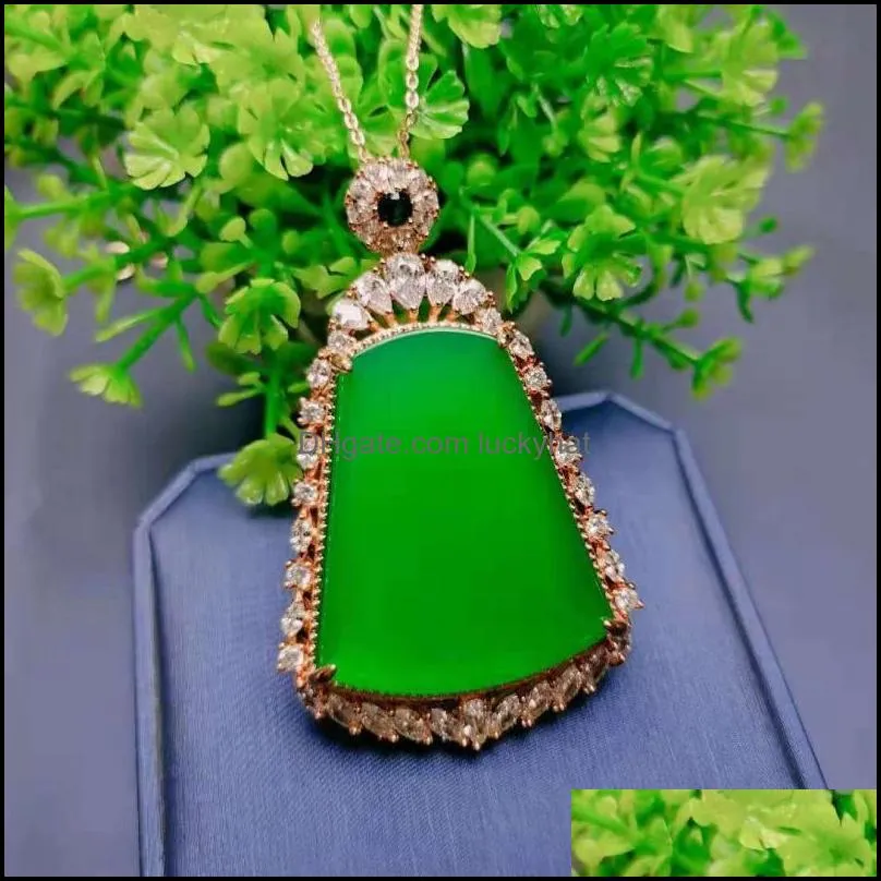 pendant necklaces agate high green safetyblessing card chalcedony925silver inlaid female ornament live broadcastpendant