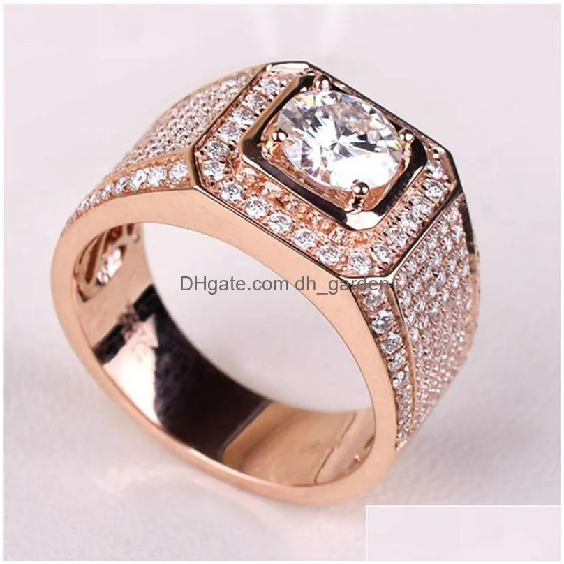 cluster rings luxury 2 s crystal zircon diamonds gemstones for men rose gold color jewelry band bague fashion party accessories