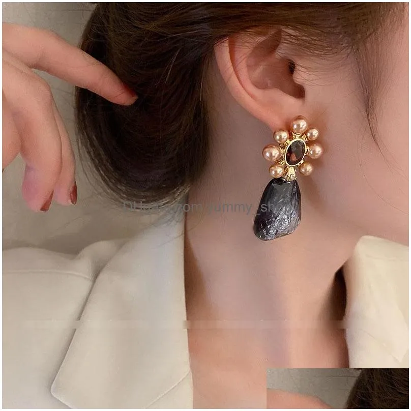 fashion jewelry s925 silver post dangle earrings faux pearl flower acrylic vintage stud earrings