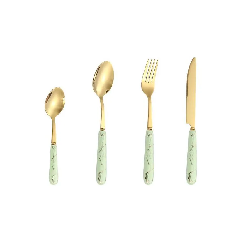 gold cutlery set knife fork coffee spoons dinnerware stainless steel tableware western kitchen silverware