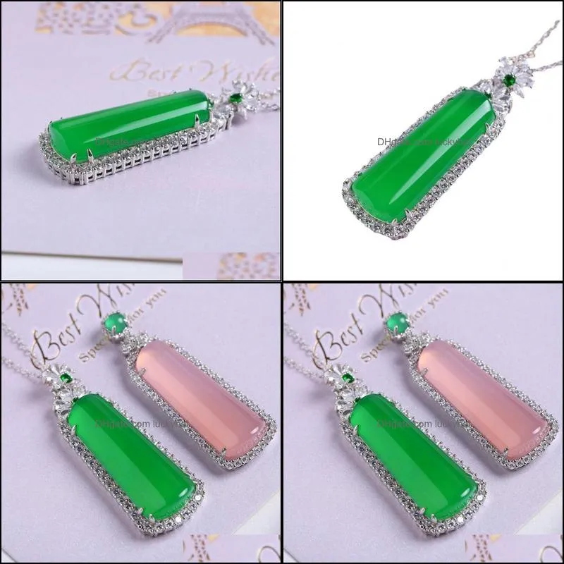 pendant necklaces 925chalcedony green chalcedony trapezoidal brand promotion fortune lucky necklace ornament orpendant