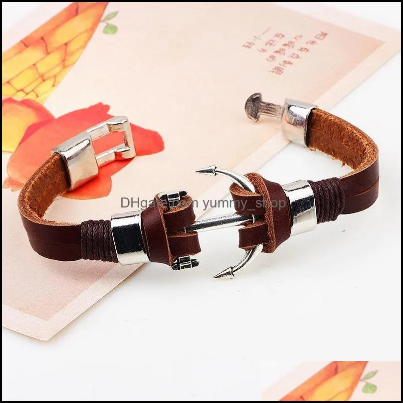 anchor bracelet for men stainless friend gift stainless steel bracelet genuine cow leather bracelet