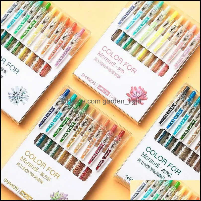 9 colors/set vintage morandi gel pen creative diy diary journal drawing graffiti pen kawaii office stationery school supplies1