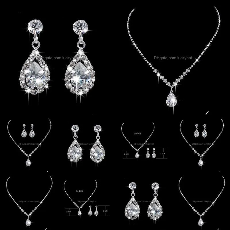 earrings necklace 2pcs/set rhinestone angel teardrop earring set bride bridesmaid wedding jewelry ladies trend gift