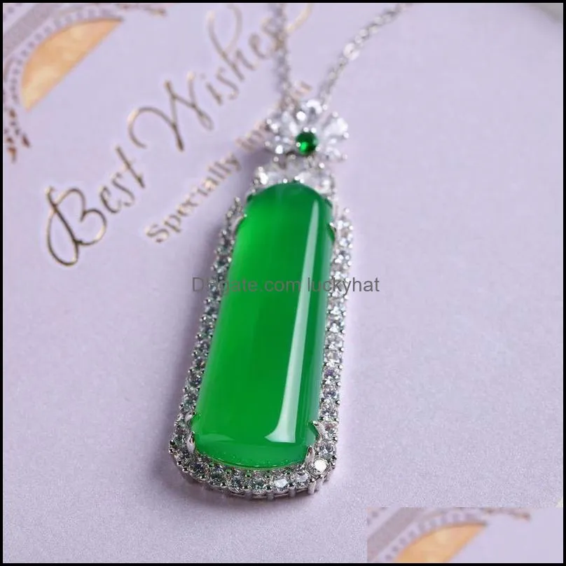 pendant necklaces 925chalcedony green chalcedony trapezoidal brand promotion fortune lucky necklace ornament orpendant